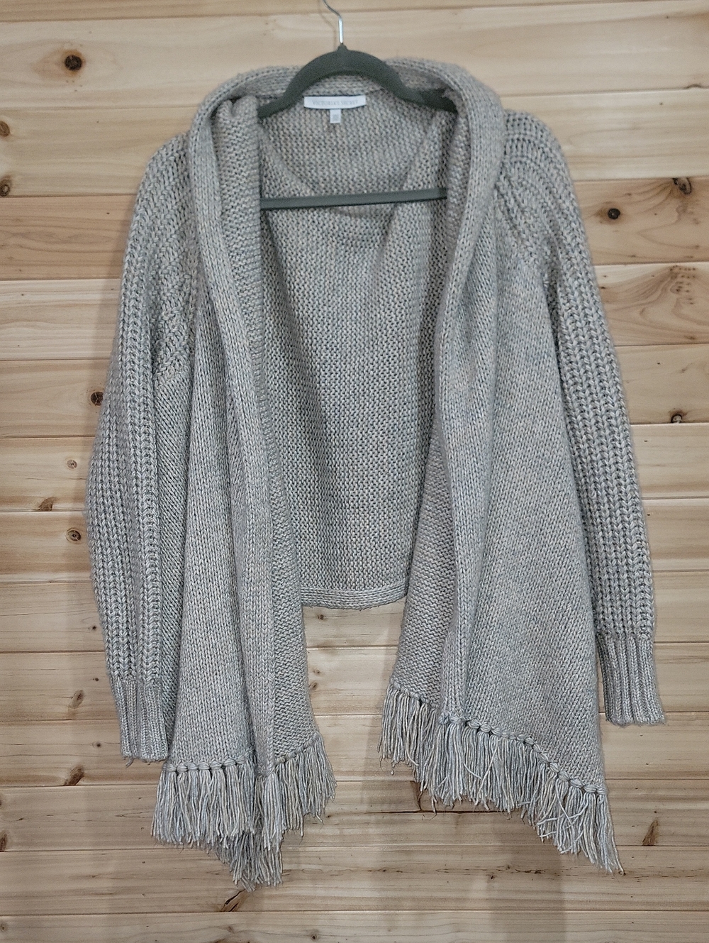 Victoria's Secret Beige Fringe Open-Front Knit Cardigan